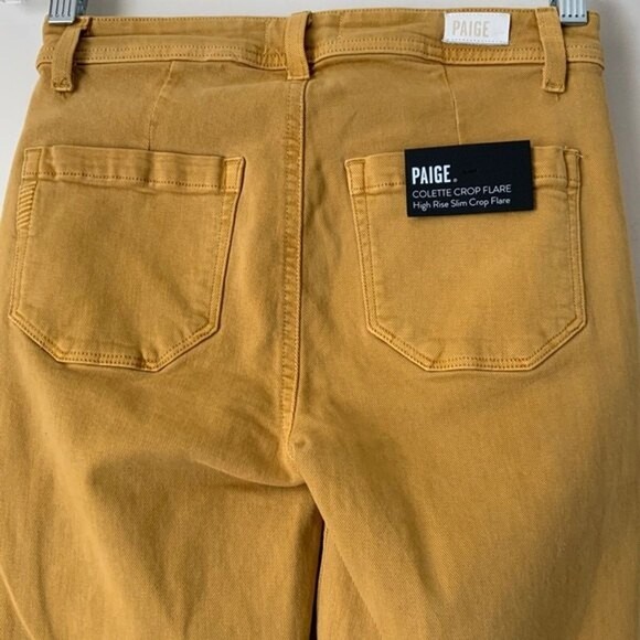 PAIGE Mustard Colette High Rise Jeans Slim Crop Flare Going-out Contemporary 25 - Picture 4 of 9